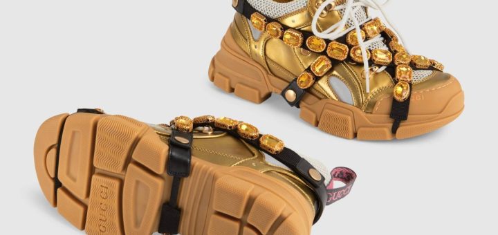 - Picture of the Gucci shoes on sale that have been compared to a Caramac bar TRIANGLE NEWS 0203 176 5581 // contact@trianglenews.co.uk A PAIR of ?1,000 designer trainers have been dubbed ?the most disgusting ever? - and compared to a Caramac bar by horrified shoppers. Gucci have just released its new line of ?Flashtrek? leather sneakers, priced at a cool ?1,070. They are inspired by hiking boots, just with a much heftier price tag. *full news copy filed via the wires* *TRIANGLE NEWS DOES NOT CLAIM ANY COPYRIGHT OR LICENSE IN THE ATTACHED MATERIAL. ANY DOWNLOADING FEES CHARGED BY TRIANGLE NEWS ARE FOR TRIANGLE NEWS SERVICES ONLY, AND DO NOT, NOR ARE THEY INTENDED TO, CONVEY TO THE USER ANY COPYRIGHT OR LICENSE IN THE MATERIAL. BY PUBLISHING THIS MATERIAL , THE USER EXPRESSLY AGREES TO INDEMNIFY AND TO HOLD TRIANGLE NEWS HARMLESS FROM ANY CLAIMS, DEMANDS, OR CAUSES OF ACTION ARISING OUT OF OR CONNECTED IN ANY WAY WITH USER